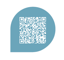 QR code example, in a blue speech bubble