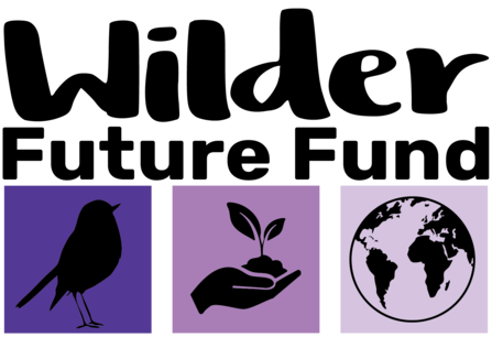 The Wilder Future Fund logo: three icons displayed below: a bird, a hand holding a plant and a globe. 